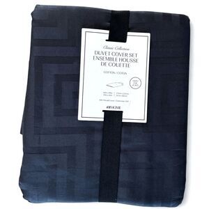 H&M Home Classic Collection Duvet Cover Set Twin Charcoal Gray Patterned NEW